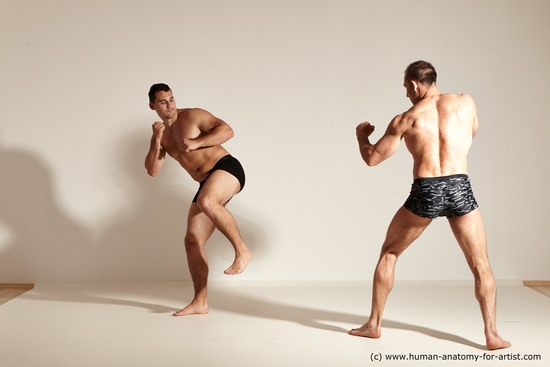 Underwear Fighting Man - Man White Moving poses Muscular Short Brown Dynamic poses Academic