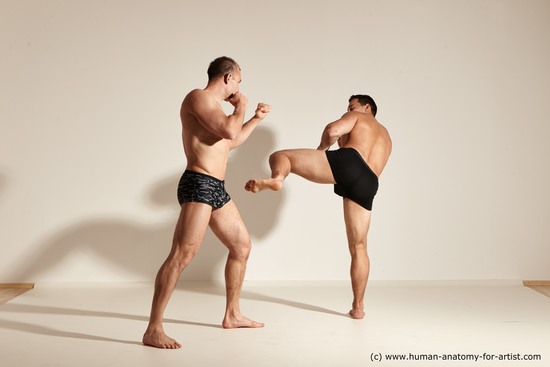 Underwear Fighting Man - Man White Moving poses Muscular Short Brown Dynamic poses Academic