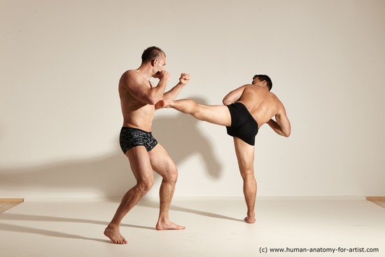 Underwear Fighting Man - Man White Moving poses Muscular Short Brown Dynamic poses Academic