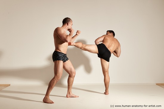 Underwear Fighting Man - Man White Moving poses Muscular Short Brown Dynamic poses Academic