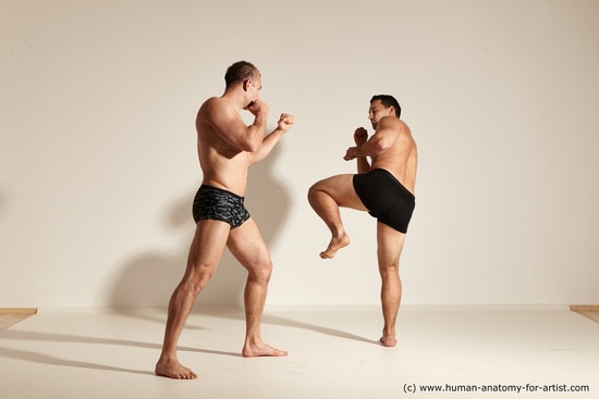 Underwear Fighting Man - Man White Moving poses Muscular Short Brown Dynamic poses Academic