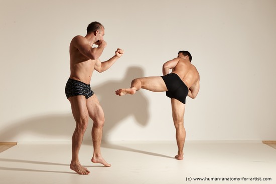 Underwear Fighting Man - Man White Moving poses Muscular Short Brown Dynamic poses Academic