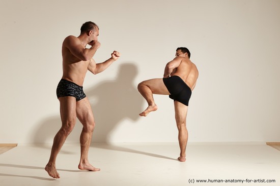 Underwear Fighting Man - Man White Moving poses Muscular Short Brown Dynamic poses Academic