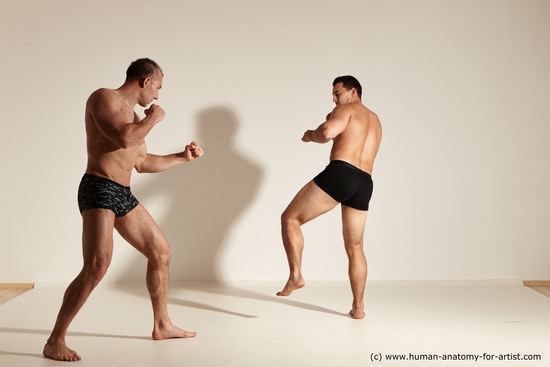 Underwear Fighting Man - Man White Moving poses Muscular Short Brown Dynamic poses Academic