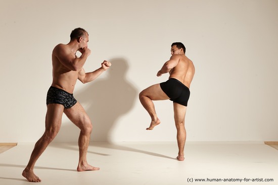 Underwear Fighting Man - Man White Moving poses Muscular Short Brown Dynamic poses Academic