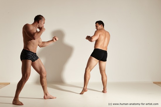 Underwear Fighting Man - Man White Moving poses Muscular Short Brown Dynamic poses Academic