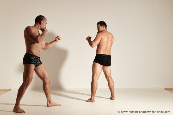 Underwear Fighting Man - Man White Moving poses Muscular Short Brown Dynamic poses Academic