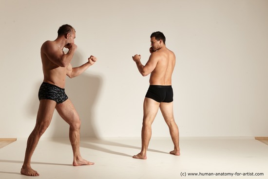 Underwear Fighting Man - Man White Moving poses Muscular Short Brown Dynamic poses Academic