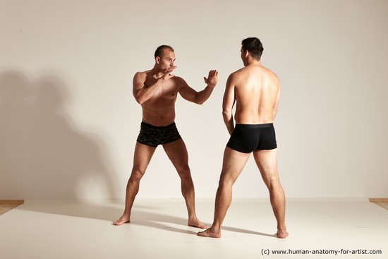 Underwear Fighting Man - Man White Moving poses Muscular Short Brown Dynamic poses Academic