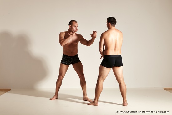 Underwear Fighting Man - Man White Moving poses Muscular Short Brown Dynamic poses Academic