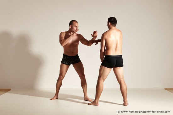 Underwear Fighting Man - Man White Moving poses Muscular Short Brown Dynamic poses Academic