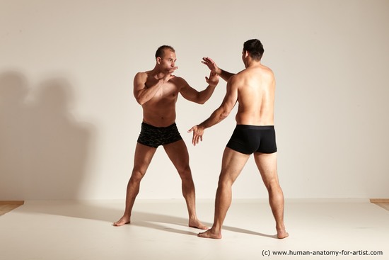 Underwear Fighting Man - Man White Moving poses Muscular Short Brown Dynamic poses Academic