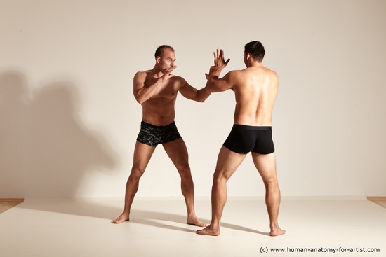 Underwear Fighting Man - Man White Moving poses Muscular Short Brown Dynamic poses Academic