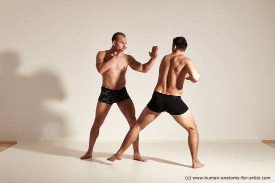 Underwear Fighting Man - Man White Moving poses Muscular Short Brown Dynamic poses Academic