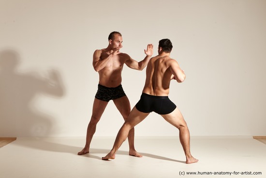 Underwear Fighting Man - Man White Moving poses Muscular Short Brown Dynamic poses Academic