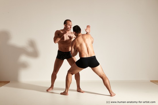 Underwear Fighting Man - Man White Moving poses Muscular Short Brown Dynamic poses Academic