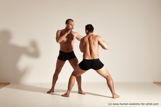 Underwear Fighting Man - Man White Moving poses Muscular Short Brown Dynamic poses Academic