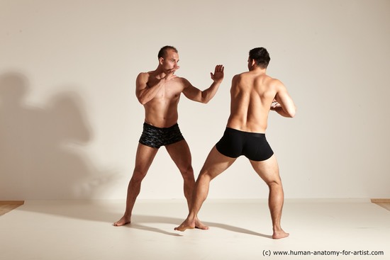 Underwear Fighting Man - Man White Moving poses Muscular Short Brown Dynamic poses Academic