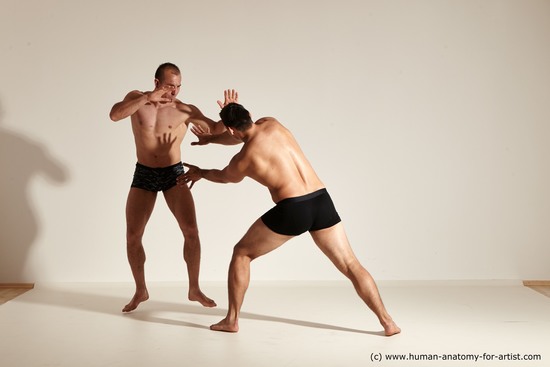 Underwear Fighting Man - Man White Moving poses Muscular Short Brown Dynamic poses Academic