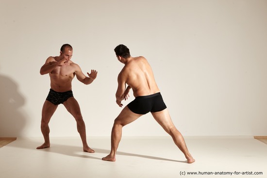 Underwear Fighting Man - Man White Moving poses Muscular Short Brown Dynamic poses Academic