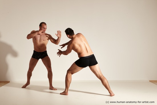 Underwear Fighting Man - Man White Moving poses Muscular Short Brown Dynamic poses Academic