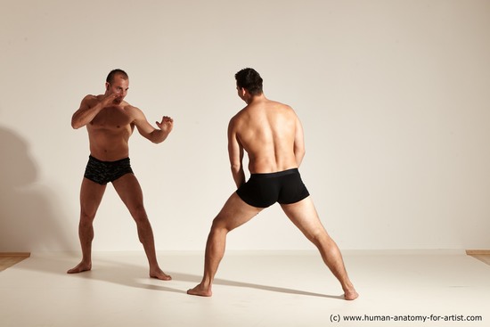 Underwear Fighting Man - Man White Moving poses Muscular Short Brown Dynamic poses Academic