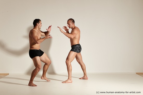 Underwear Fighting Man - Man White Moving poses Muscular Short Brown Dynamic poses Academic