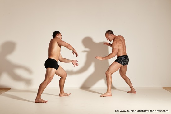 Underwear Fighting Man - Man White Moving poses Muscular Short Brown Dynamic poses Academic