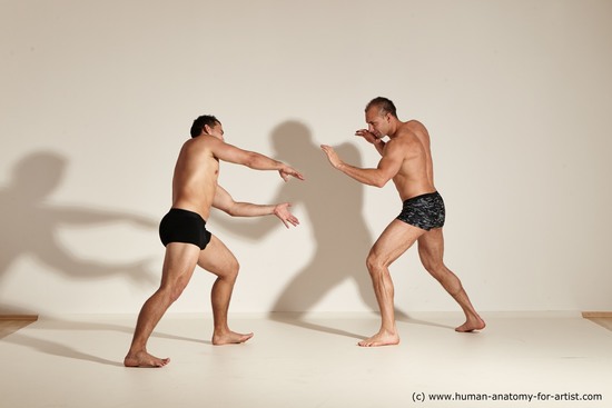 Underwear Fighting Man - Man White Moving poses Muscular Short Brown Dynamic poses Academic