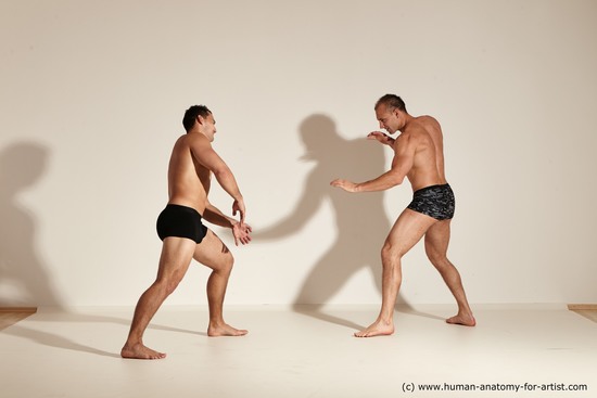 Underwear Fighting Man - Man White Moving poses Muscular Short Brown Dynamic poses Academic