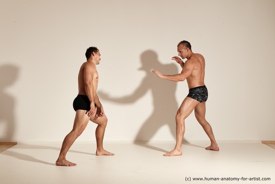 Underwear Fighting Man - Man White Moving poses Muscular Short Brown Dynamic poses Academic