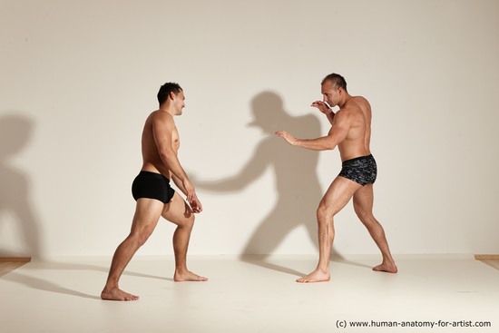 Underwear Fighting Man - Man White Moving poses Muscular Short Brown Dynamic poses Academic