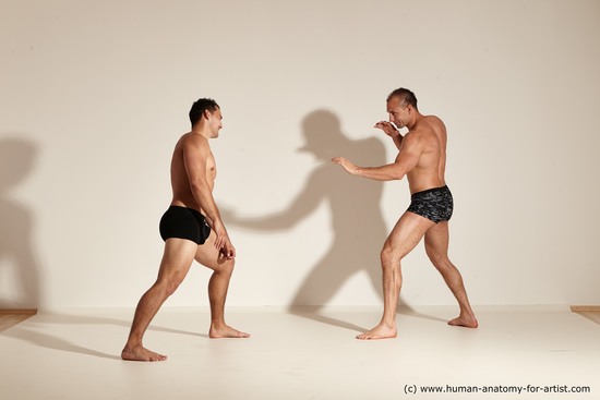 Underwear Fighting Man - Man White Moving poses Muscular Short Brown Dynamic poses Academic