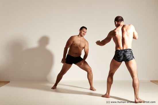 Underwear Fighting Man - Man White Moving poses Muscular Short Brown Dynamic poses Academic