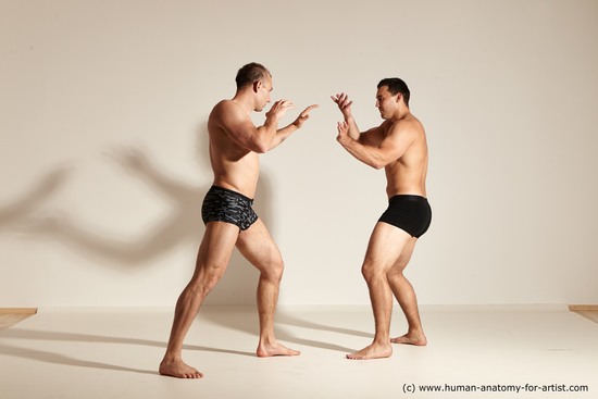 Underwear Fighting Man - Man White Moving poses Muscular Short Brown Dynamic poses Academic