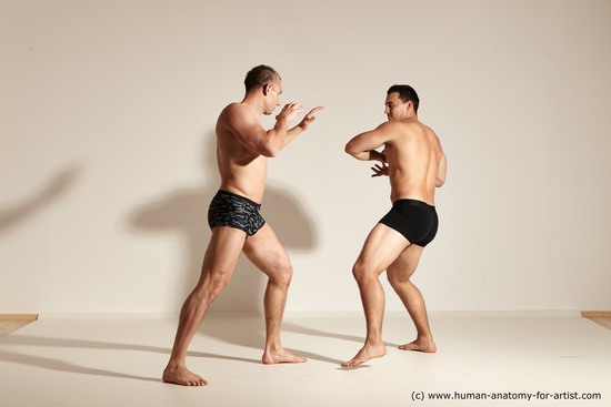 Underwear Fighting Man - Man White Moving poses Muscular Short Brown Dynamic poses Academic