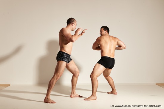 Underwear Fighting Man - Man White Moving poses Muscular Short Brown Dynamic poses Academic