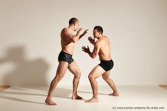 Underwear Fighting Man - Man White Moving poses Muscular Short Brown Dynamic poses Academic