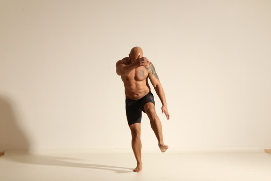 Underwear Man Black Muscular Bald Dancing Dynamic poses Academic