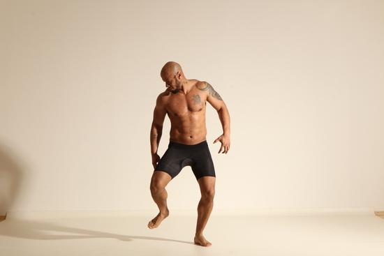 Underwear Man Black Muscular Bald Dancing Dynamic poses Academic