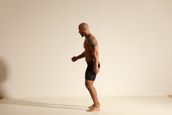 Underwear Man Black Muscular Bald Dancing Dynamic poses Academic