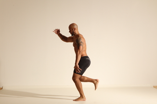 Underwear Man Black Muscular Bald Dancing Dynamic poses Academic