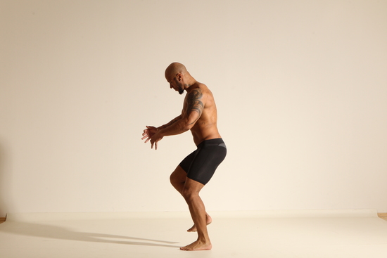 Underwear Man Black Muscular Bald Dancing Dynamic poses Academic