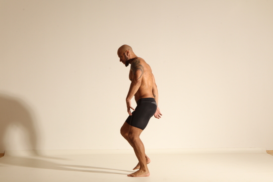 Underwear Man Black Muscular Bald Dancing Dynamic poses Academic