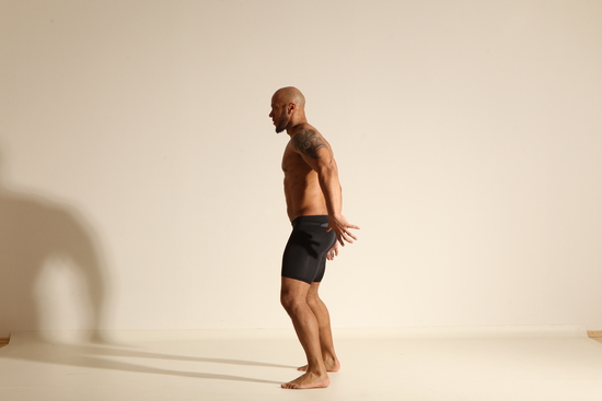 Underwear Man Black Muscular Bald Dancing Dynamic poses Academic