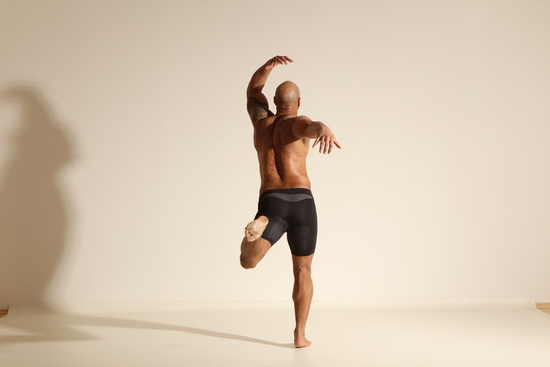 Underwear Man Black Muscular Bald Dancing Dynamic poses Academic