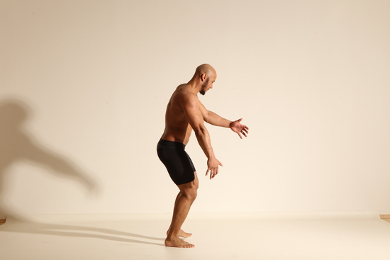 Underwear Man Black Muscular Bald Dancing Dynamic poses Academic