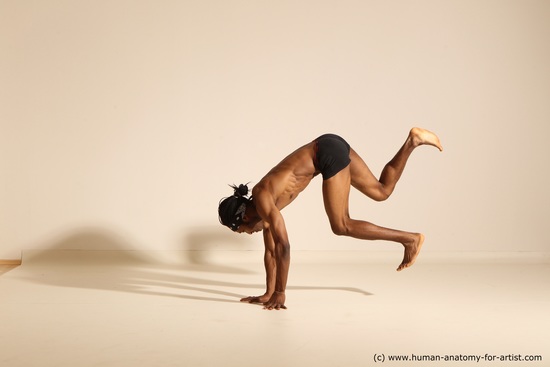 Underwear Man Black Athletic Black Dancing Dreadlocks Dynamic poses Academic