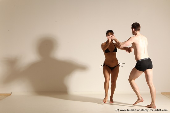 Swimsuit Woman - Man White Slim Brown Dancing Dynamic poses Academic