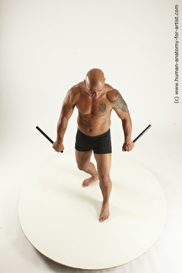 Underwear Fighting Man Black Standing poses - ALL Muscular Bald Standing poses - simple Multi angles poses Academic